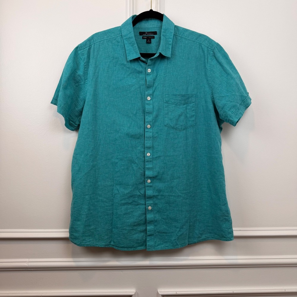 Marc‎ Anthony Mens XL Slim Fit Linen Cotton Short Sleeve Button Down Shirt Teal